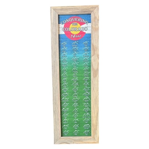 Home Magnetics Other - Colorado "Conquering the Colorado 14ers" Framed Wall Art Wood Checklist 22"